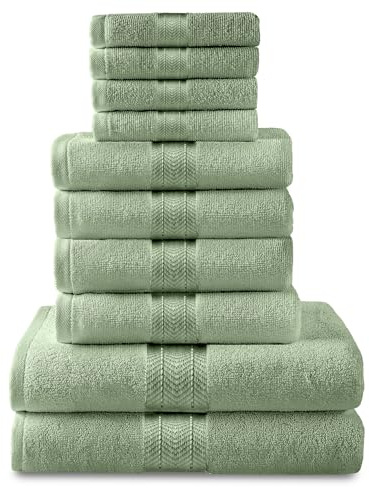 GC GAVENO CAVAILIA Luxury Towel Bale Set, 10 Piece Hotel Quality Towels, 450 GSM Lightweight & Quick Drying Towel Bales Egyptian Cotton 4x Face 4x Hand 2x Bath Towels, Sage Green