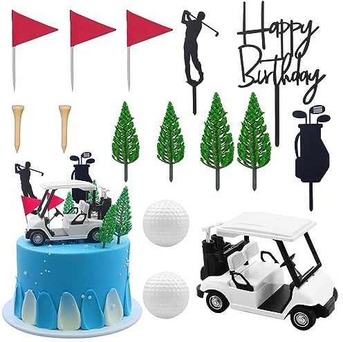 Morofme Golf Cake Decorations Golf Birthday Cake Toppers Mini Golf Cart Toy Golf Theme Cake Decorations with Cart Flag Golf Ball Green Tree for Golf Theme Party Supplies