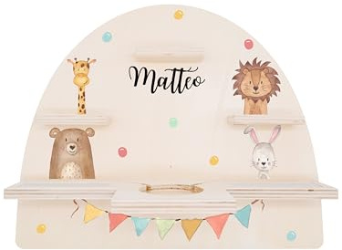wunderwunsch personalisiertes Tonie Regal für Kinderzimmer - Magnetisches Toniebox Regal für Toniebox1 & 2 Plus Figuren mit abgerundeten Ecken & Kanten (Tiere Girlande)
