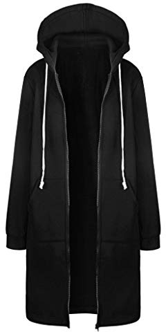 AMDOLE Sudadera con capucha para mujer, chaqueta larga de forro polar con cremallera completa, abrigos de moda para otoño e invierno, sudaderas de gran tamaño, con forro de piel sintética, ropa de