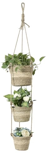 Navaris sjögräs hängande växtkrukset – dekorativa krukväxter och blomkrukor för inomhusbruk med jute-rep – vävda korgmönster för hemförvaring – små, medelstora och stora planterare