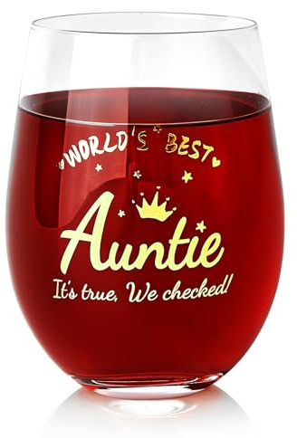 TOONGEEN Auntie Gifts, Auntie Birthday Gifts, 19oz Red Wine Glass for Aunt | Gifts for Aunties from Nephew Niece, Xmas Gifts, Birthday Gifts, Stemless Red Wine Glasses