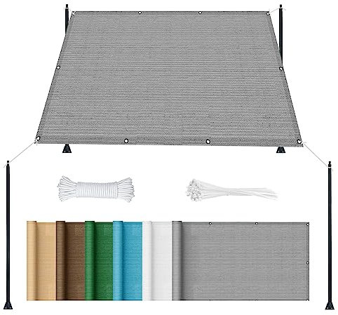 Grande vela da giardino da 1,4 x 9 m, con corda inclusa, colore grigio chiaro, per cortile, piscina, prato, attività all'aperto