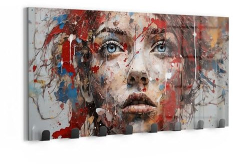 DEQOART Wandgarderobe Glas & Metall | Motiv Farbtaumel der Seele | 60x30 cm | Design Haken-Leiste modern | Garderoben-Paneel für Flur, Wohnzimmer & Schlafzimmer | magnetisch & beschreibbar