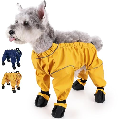 BOSENIYU Hunde Wasserdichte Regen Strapsstiefel Anti-Rutsch-Schuhe Reflektierende Pfoten- und Bauchschutz Winter Schneehose (Gelb XS)