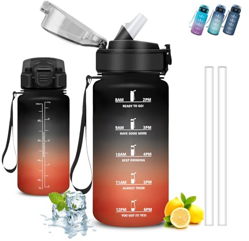 Borraccia, 500ml Borraccia Bambini, Borracce con Cannuccia, Senza Perdite, Borraccie Motivazionale, Facile da Pulire, Bottiglie con Orari per Bere, Con Slogan Motivazionale, per Campeggio, Ufficio