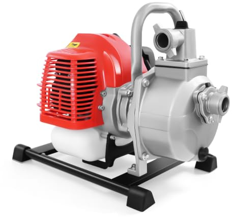 Begoniape 1 Zoll Benzin-Wasserpumpe mit 30 m Förderhöhe und 8m Ansaug-Wasserhöhe, 1.25KW 2-Takt Motor, 8100 l/h Fördermenge, Gartenpumpe Schmutzwasserpumpe mit 2m Einlassrohr