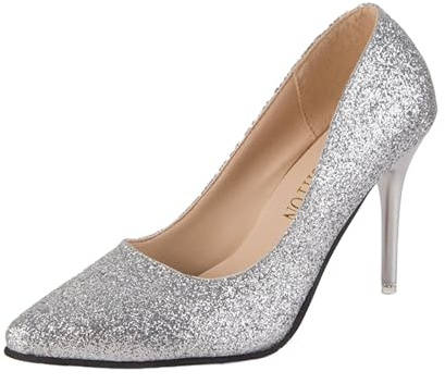 Sparkly Stiletto Heels For Women Glitter Heels For Women Close Pointed Toe Court Sandals Slip On Mid Heeled Shoes Sequins French Style Footwear For Party Prom Wedding Pumps Elegant Sandal
