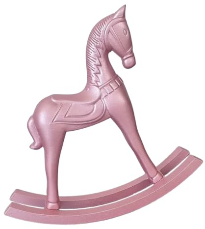 EXQUIMEUBLE Retro Rosa Holz Schaukelpferd Figurine Vielseitige Tischdekoration Für Wohnzimmer Kinderzimmer Schreibtisch Bar Kunstvoll Gefertigt Charmantes Design Robust Und Kindgerecht