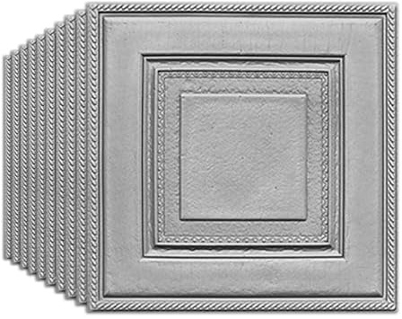 Tarwanear 10pcs Grey Silver Grid Panels for Walls 35 * 35cm Self Adhesive 3D Wall Panels Peel and Stick 3mm Thick Wall Tiles Waterproof Foam Faux Brick for Ceiling Tiles Kitchen Bathroom