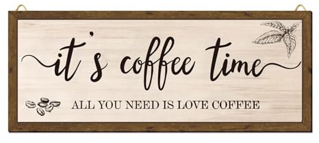 Coffee Sign - Bar Sign, 33x13.2CM Hanging It's Coffee Time Signs with Coffee Bean Design, Hanging Bar Signs with Beans, Art Decoration for Home Station Shop Accessories,Gift for Everyone Who Loves