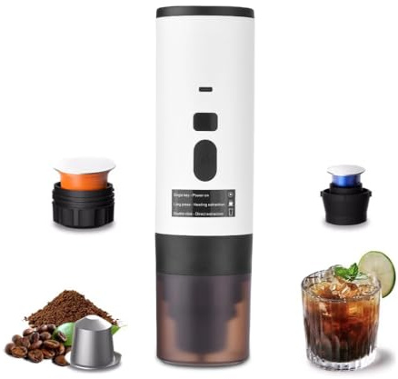 Irishom Macchina per caffè espresso elettrica portatile, Macchina per il caffè 3 in 1 senza fili con riscaldamento automatico e display digitale, per viaggi, campeggio e auto