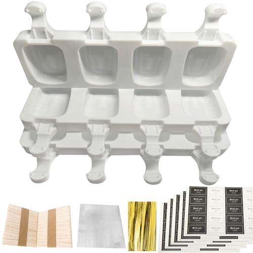 Eisformen Silikon Formen，Eis am Stiel Silikon 3 Stück，4 Hohlräumen ，100 Holzstielen 100 Selbstklebende Beutel 100 Verpackungsdraht 100 Aufkleber