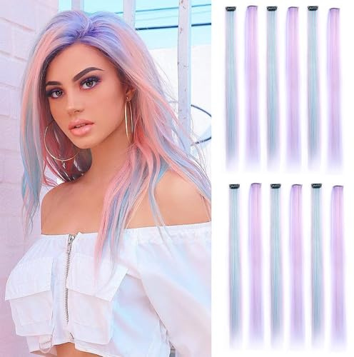 10 Pièces Meche Cheveux Couleur, Extensions a Clip Cheveux Couleur | Meche Raides Capillaire Colorés, 22 Pouces Extension Colorés avec Extension à Clip, pour Femmes, Party, Festival