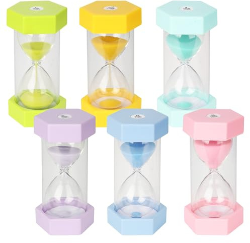 6 farbige Sanduhren für Kinder, 1/3/5/10/15/30 Minuter, Zeitmesser für Küche und Zuhause (Makkaronifarbe(1/3/5/10/15/30 Min))