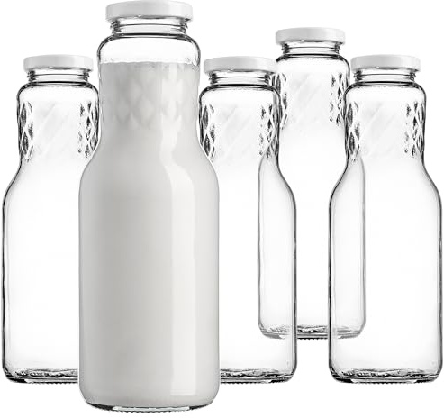 KADAX 5er Set Glasflaschen 1L mit Schraubverschluss 5 Stück – Leere Milchflaschen Saftflaschen zum Befüllen für Saft, Milch, Smoothies & Sirup, Refillable Glass Bottles