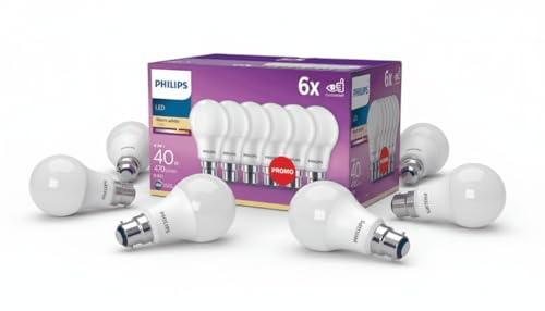 PHILIPS B22 LED Light Bulb, GLS, 4.2W, 470 Lumens, Warm White 2700K – 6 Pack