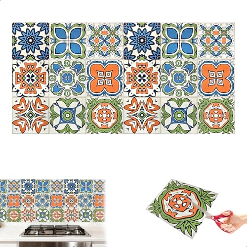 Azulejos Adhesivos Revestimiento Pared PVC,18 Piezas Vinilos Azulejos 15 X 15 cm,Impermeable Peel and Stick Wall Tiles Vintage Baldosas Adhesivas Pared para Baño Cocina Armarios