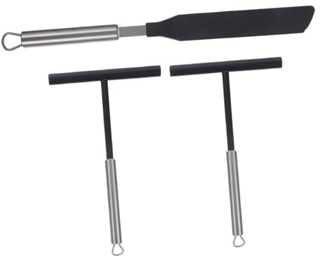 LIGIGWASH Set di Spatole per Crêpe in Acciaio Resistenti 3 Pezzi Raschietto Ergonomico e Spatole Grandi Strumento per Spalmare Pancake per Uso Domestico Ristoranti e Pancakerie