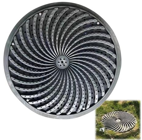 SXYCKRUI Couvercle de Regard et Cadre Rond, Grille Caillebotis à Turbine pour Extérieur, Grille Caillebotis Antidérapante pour Cour, Parc, Pelouse, Jardin