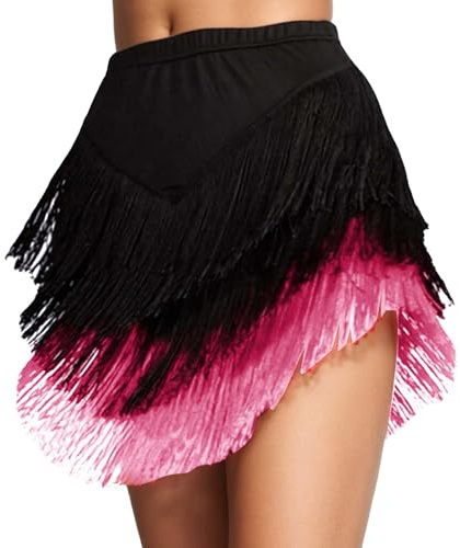 Falda con flecos para mujer, vestido de danza latina, disfraz de danza del vientre, falda latina, tango rumba, ropa de danza, falda con flecos, falda con pantalones cortos, ropa de danza Rumba Samba
