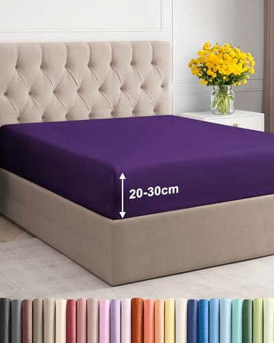 Spannbettlaken 90x200 cm Violett - 30cm (12) Tiefe Tasche - Premium Mikrofaser Spannbetttuch - Weich, Knitter- und Bügelfrei - Atmungsaktiv, Hypoallergen und Oeko-TEX Standard 100 Zertifiziert