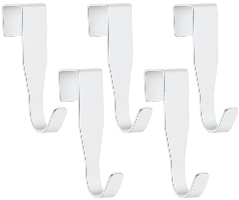 SHENLIU 5 Pcs Over Cabinet Door Hook, Over Door Hooks Single Over Door Hangers Heavy Duty Cabinet Hooks for Kitchen Bathroom Bedroom Hanging Clothes Starter Garland
