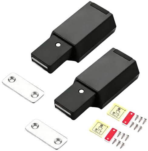 2 Pack Push to Open Door Catches, Magnetic Cupboard Locks for Hidden Door Touch Latches and Catch Magnet Push Release Drawer Pull Tip on RV Closet Close Strong Pop Out, Black