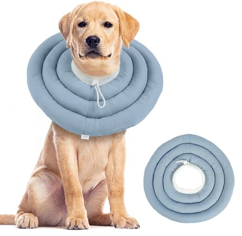 Halskrause Hund Weich für Nacken- & Oberkörperwunden, Weicher Gepolsterter Halskragen, Wasserdichter Hundekragen mit Kordelzug, OP Kragen für Mittelgroße Hunde, Staubblau XXL