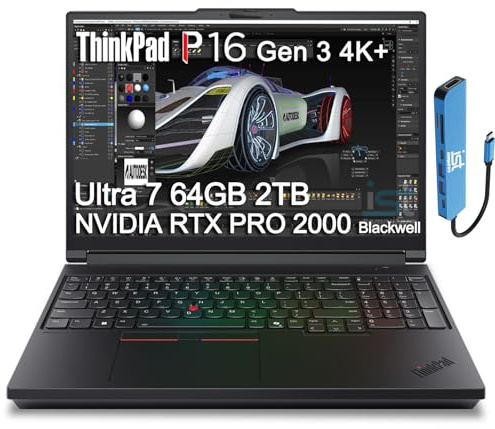 Lenovo ThinkPad P16 Gen 3 Mobile Workstation Laptop (16 4K+ UHD+, NVIDIA RTX PRO 2000 Blackwell 8GB, Intel Core Ultra 7 255HX, 64GB DDR5, 2TB SSD) for Engineer, Designer, 2x Thunderbolt 5, Win 11 Pro