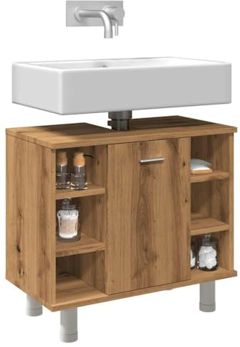 SooIarix Badskåp Artisan-ek 60 x 32 x 53,5 cm, träbaserade badrumsmöbler med dörr, 7 fack, lagringsutrymme för badrum