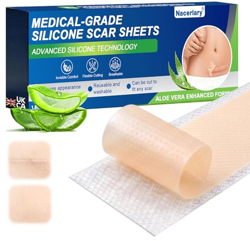 Silicone Scar Tape, Premium Silicone Gel Scar Sheets (1.6x 120 Roll-3M), Reusable Silicone Patches, Soft Silicone Scar Tape for Face, Treatment Gel Patches Aloe Vera