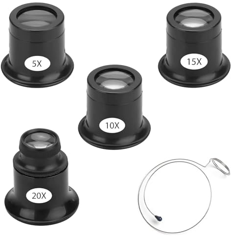 4 Stück Teiliges Lupen Uhrmacherlupe 5x/10x/15x/20x Juwelierlupe | Mit Drahthalter,Uhrmacherlupe,Glas Schlaufe Edelsteinelupe,Tragbar Vergrößerungsglas Glas,Für Uhr Hobby Münzen Elektriker (Sc