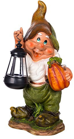 Birendy Statuetta nano da giardino, Nano, gnomo da giardino con lampada solare nf11021 – 1d, misura 38 cm di altezza, Statuetta nano, Deko, gnomo da giardino con LED lampada solare,