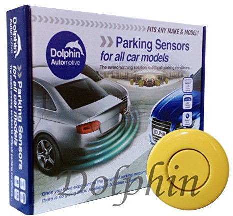 Dolphin Automotive DPS400 Reverse Parking Sensors Auto Express Award Winning In 32 Colours 4 Ultrasonic Radar Sensors Kit Audio Alert System Matt & Gloss Black +30 More Colours (Yellow)