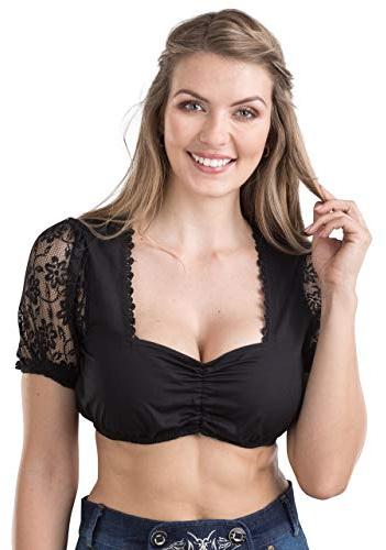 Schöneberger Trachten Couture Elegante Blusa de Dirndl con Encaje - Ladies Dirndl Blusa Wiesnherz Negra (50, Negro)