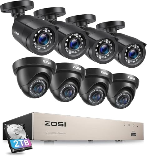 ZOSI 8CH 3K Lite Security Camera System Outdoor with 2TB Hard Drive, AI Human/Vehicle Detection, Night Vision, 8Channel CCTV Home DVR and 8pcs 1080P HD Weatherproof Surveillance Cameras