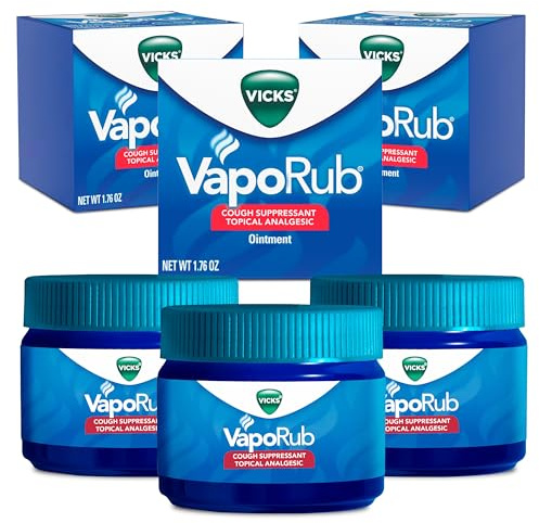 Vicks VapoRub, Original, Cough Suppressant, Topical Chest Rub & Analgesic Ointment, Medicated Vicks Vapors, Relief from Cough Due to Cold, Aches & Pains, 1.76oz each (pack of 3)