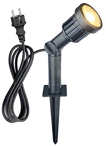 Faretto LED da giardino con picchetto, 5 W, 400 lm, IP65, impermeabile, orientabile, luce per prato, 3000 K, per giardino, terrazza, esterni, con cavo da 1,500 mm e tubo allungato