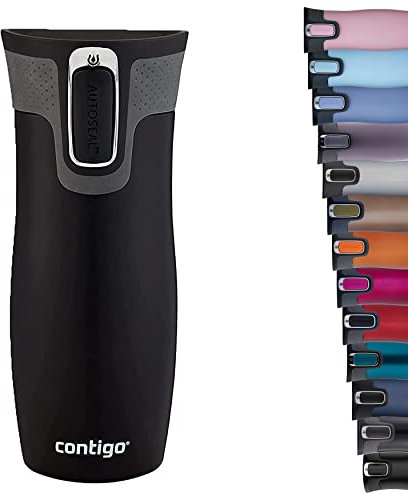 Contigo West Loop Autoseal Travel Mug, Stainless Steel Thermal Vacuum Flask, Leakproof Tumbler, Coffee Mug with BPA Free Easy-Clean Lid, 470 ml, Black
