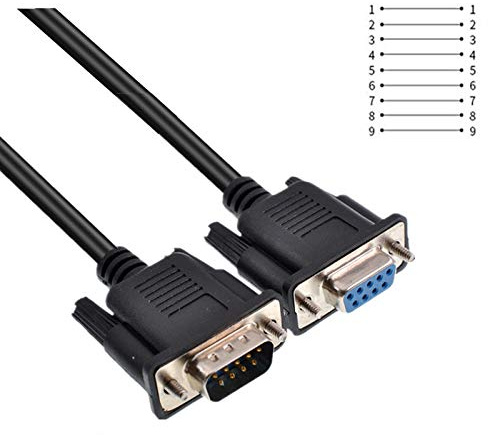 Oiyagai Cable de Extensión RS-232 DB9 Macho a Hembra 1,5 m – 9 Pines, Blindado, Cable Recto 30 AWG para Módem, Escáner y Dispositivos Industriales