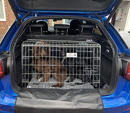 Pet World Medium 34 Sloped Car Dog Crate – Compatible with Audi Q2 (2020) – UK Designed, Steel Travel Cage – Emergency Escape Hatch – Folds Flat – Free Comfort Mat – Easy Assembly