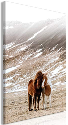 decomonkey Bilder Pferde Natur 60x90 cm 1 Teilig Leinwandbilder Bild auf Leinwand Vlies Wandbild Kunstdruck Wanddeko Wand Wohnzimmer Wanddekoration Deko Landschaft Tiere