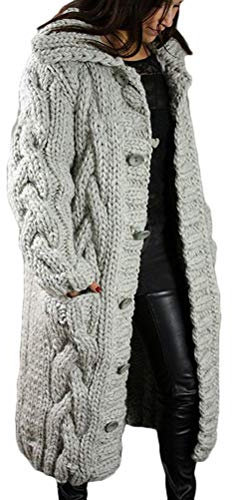 Onsoyours Femme Gilets Cardigan Long en Tricoté Veste Capuche Veste en Tricot Chaud Hiver Pull Ouvert Manteau Chaud Épais Blouson Gilet Grosse