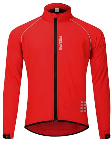WOSAWE Giacca da ciclismo da uomo, antivento, ultraleggera, con bretelle riflettenti e rete traspirante,Rosso XL
