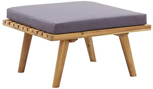 Tidyard Garten-Fußhocker mit Auflage Sitzhocker Holzhocker Fußablage Hocker 60×60×29 cm Helles Holz und Dunkelgrau Akazie Massivholz