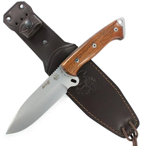 J&V WOLF – hel tång kniv för överlevnad Bushcraft outdoor camping bälteskniv jaktkniv överlevnadskniv – 14,5 cm fast blad stål MOVA – sköte – handgjord i Spanien