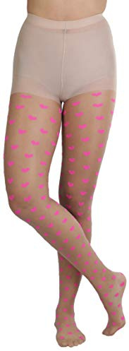 ToBeInStyle Women's Heart Print Spandex Pantyhose - Beige/Pink - One Size