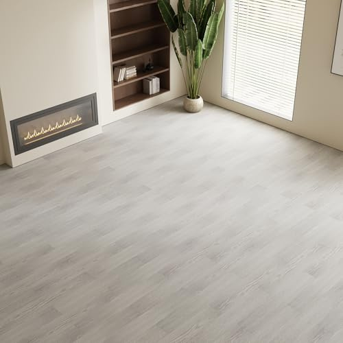 Self-Adhesive Vinyl Flooring - 5m², 36 Tiles, 91.5x15.2cm Grained Plank Effect, Waterproof PVC, Peel & Stick for Living Room, Bathroom, Kitchen, Bedroom, Home Office, Flat Floor (White Maple)