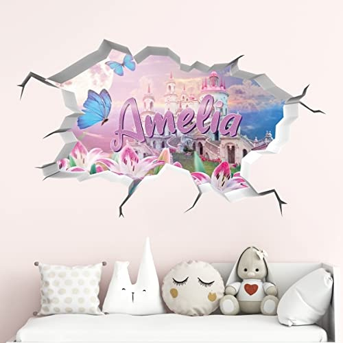 tjapalo® vr195 3D Wandtattoo mädchenzimmer name 3D Wandtattoo Name mädchen wandtattoo kinderzimmer mädchen Wandsticker Märchen Schloss, Größe: B100xH58cm